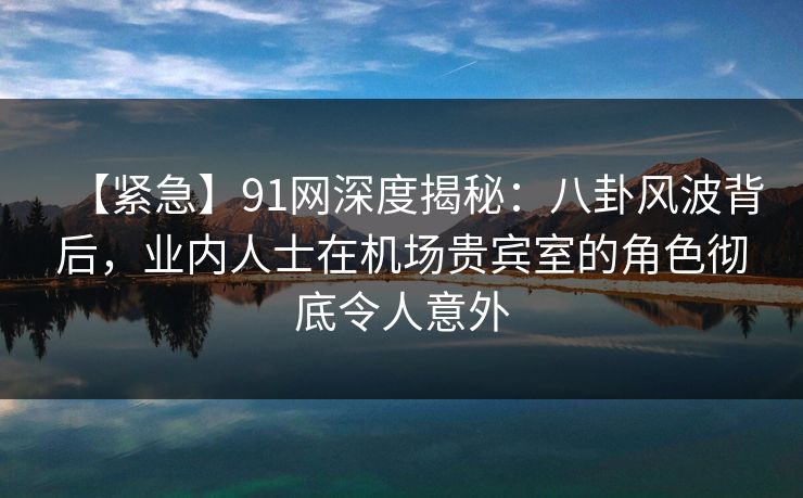 【紧急】91网深度揭秘：八卦风波背后，业内人士在机场贵宾室的角色彻底令人意外