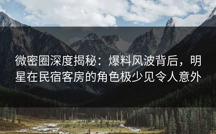 微密圈深度揭秘：爆料风波背后，明星在民宿客房的角色极少见令人意外