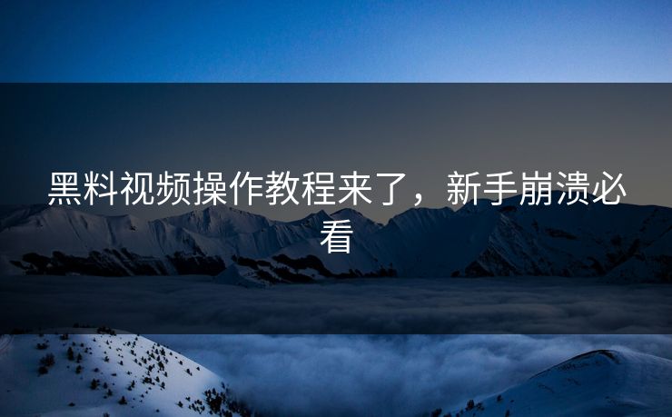 黑料视频操作教程来了，新手崩溃必看