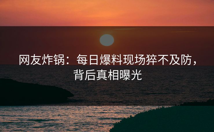 网友炸锅：每日爆料现场猝不及防，背后真相曝光