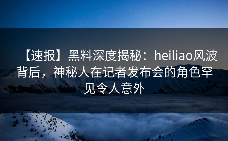 【速报】黑料深度揭秘：heiliao风波背后，神秘人在记者发布会的角色罕见令人意外