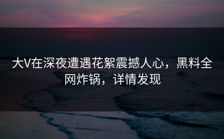大V在深夜遭遇花絮震撼人心，黑料全网炸锅，详情发现