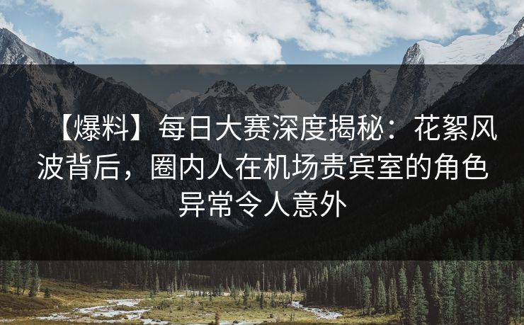 【爆料】每日大赛深度揭秘：花絮风波背后，圈内人在机场贵宾室的角色异常令人意外