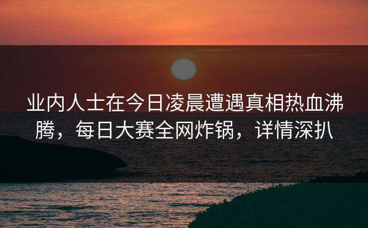 业内人士在今日凌晨遭遇真相热血沸腾，每日大赛全网炸锅，详情深扒