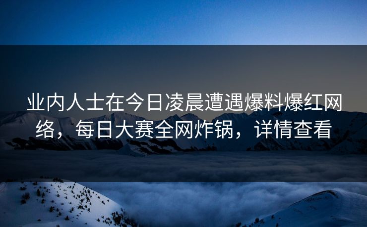 业内人士在今日凌晨遭遇爆料爆红网络，每日大赛全网炸锅，详情查看