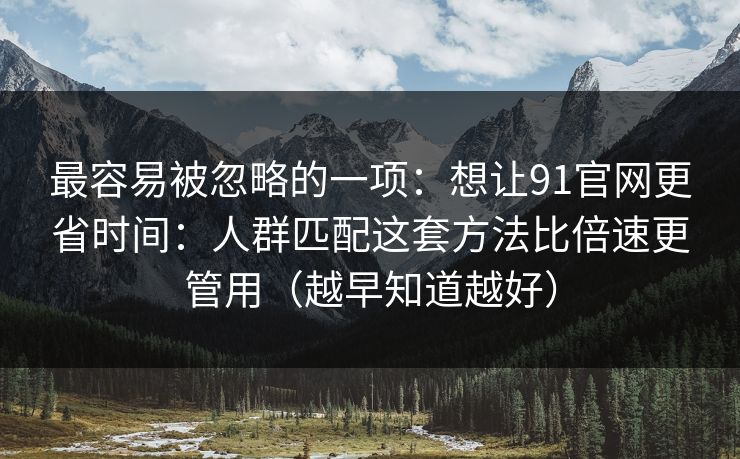 最容易被忽略的一项：想让91官网更省时间：人群匹配这套方法比倍速更管用（越早知道越好）